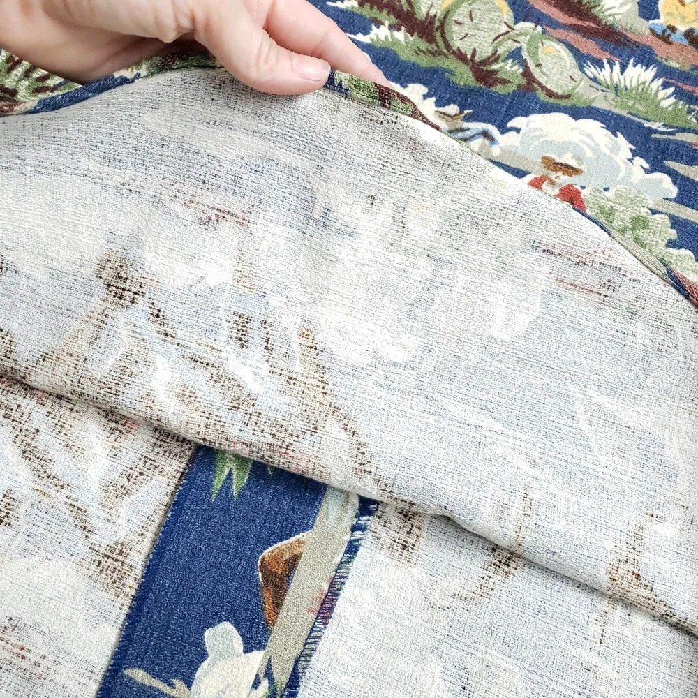 Vintage Mens Barkcloth Western Cowboy Horse Button Front Printed Shirt - Picture 9 of 11